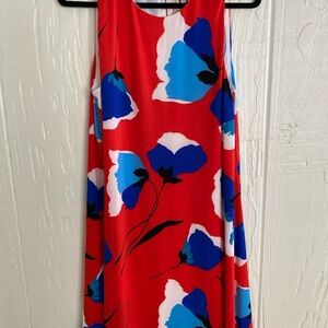 Anne Klein Red and Blue Floral Midi Dress size 14 Fully lined 20”PTP 38” length